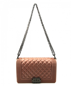 Quilted Stud Jelly Crossbody Bag 7131 ROSEGOLD